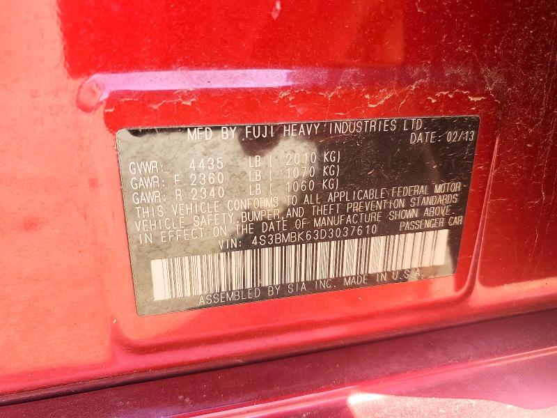2013 Subaru Legacy მანქანა იყიდება აუქციონზე, vin: 4S3BMBK63D3037610, აუქციონის ნომერი: 52429696