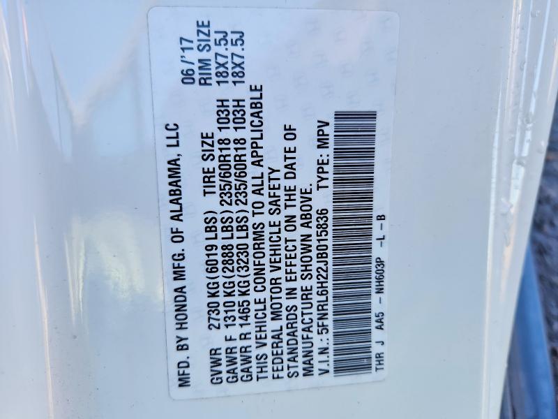 Aukcja sprzedaży 2018 Honda Odyssey, vin: 5FNRL6H22JB015836, numer aukcji: 55141066