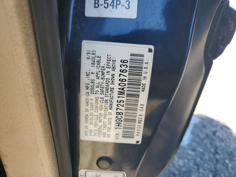 Aukcja sprzedaży 1991 Honda Accord, vin: 1HGCB7251MA067636, numer aukcji: 52778646