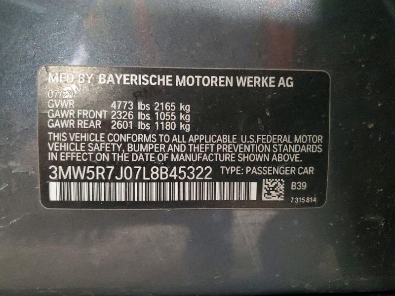 Продаж на аукціоні авто 2020 Bmw 330xi, vin: 3MW5R7J07L8B45322, номер лоту: 52748516