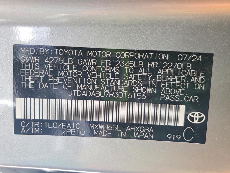 53847146 :رقم المزاد ، JTDADABU7R3016156 vin ، 2024 Toyota Prius مزاد بيع