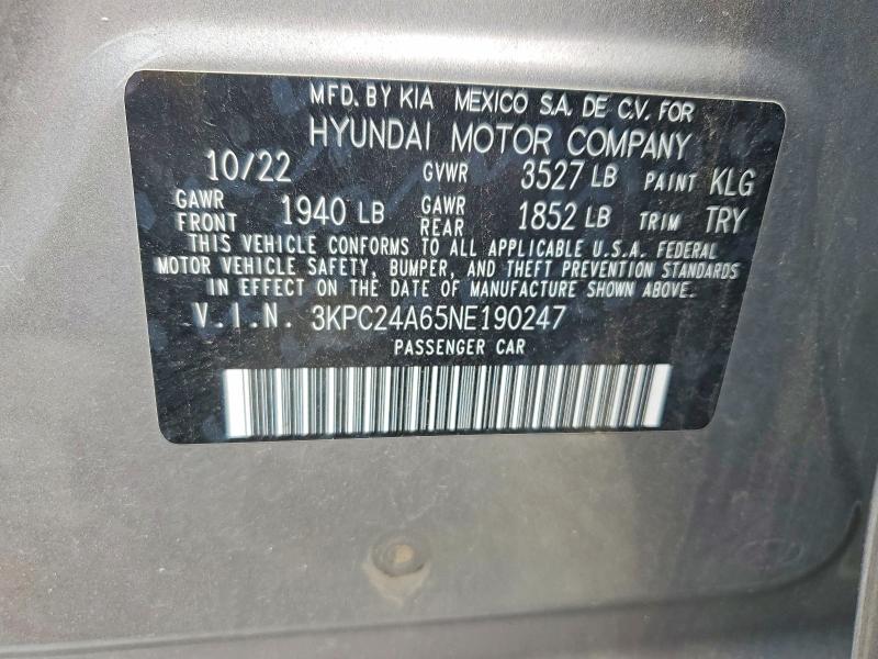 Продажа на аукционе авто 2022 Hyundai Accent, vin: 3KPC24A65NE190247, номер лота: 54018646