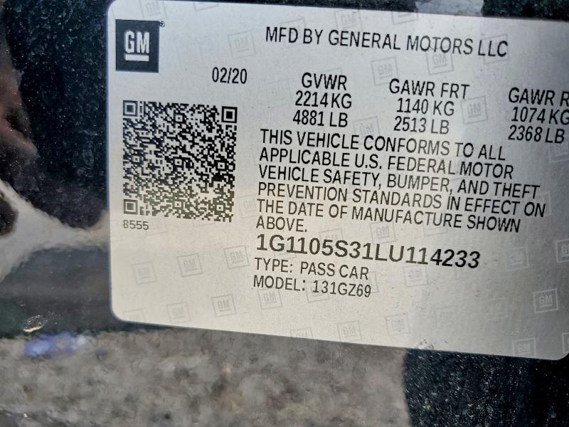 Aukcja sprzedaży 2020 Chevrolet Impala, vin: 1G1105S31LU114233, numer aukcji: 46374836