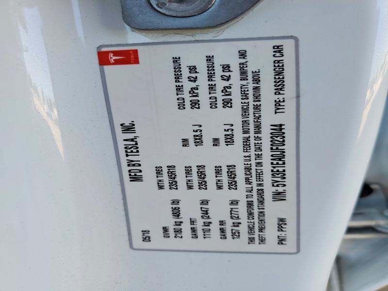 54176506 :رقم المزاد ، 5YJ3E1EA0JF023044 vin ، 2018 Tesla Model 3 مزاد بيع