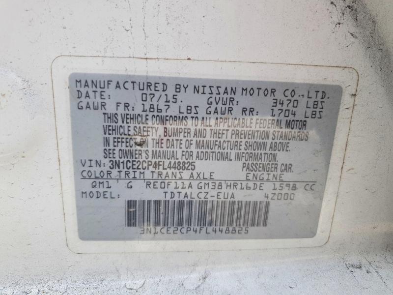 2015 Nissan Versa Note მანქანა იყიდება აუქციონზე, vin: 3N1CE2CP4FL448825, აუქციონის ნომერი: 54880186