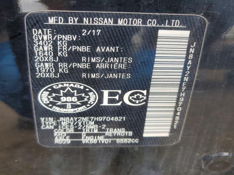 2017 Nissan Armada მანქანა იყიდება აუქციონზე, vin: JN8AY2NE7H9704821, აუქციონის ნომერი: 52135276
