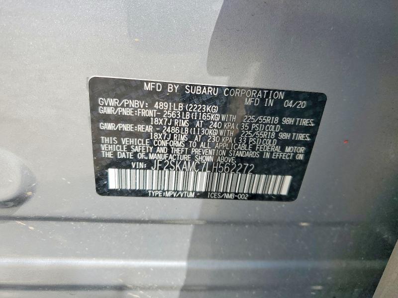 53807896 :رقم المزاد ، JF2SKAMC7LH562272 vin ، 2020 Subaru Forester مزاد بيع