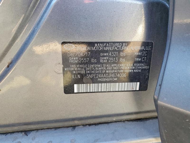2018 Hyundai Sonata მანქანა იყიდება აუქციონზე, vin: 5NPE24AA0JH674006, აუქციონის ნომერი: 54591306