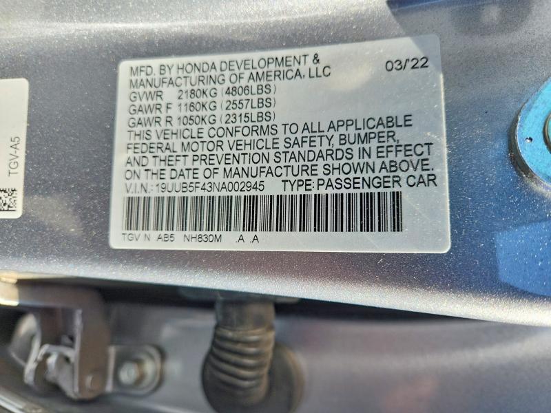 Продаж на аукціоні авто 2022 Acura Tlx, vin: 19UUB5F43NA002945, номер лоту: 79448345