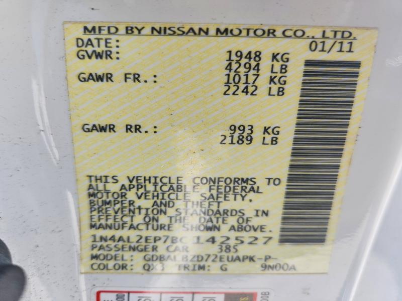 2011 Nissan Altima მანქანა იყიდება აუქციონზე, vin: 1N4AL2EP7BC142527, აუქციონის ნომერი: 53367646