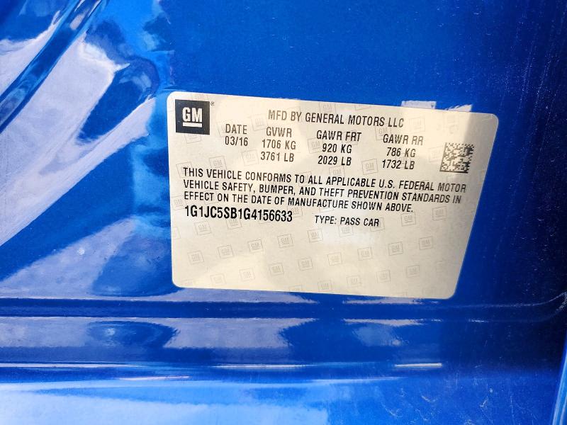 Продажа на аукционе авто 2016 Chevrolet Sonic, vin: 1G1JC5SB1G4156633, номер лота: 53610166