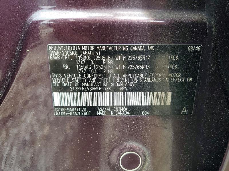 Aukcja sprzedaży 2016 Toyota Rav4, vin: 2T3RFREV3GW469538, numer aukcji: 54844336