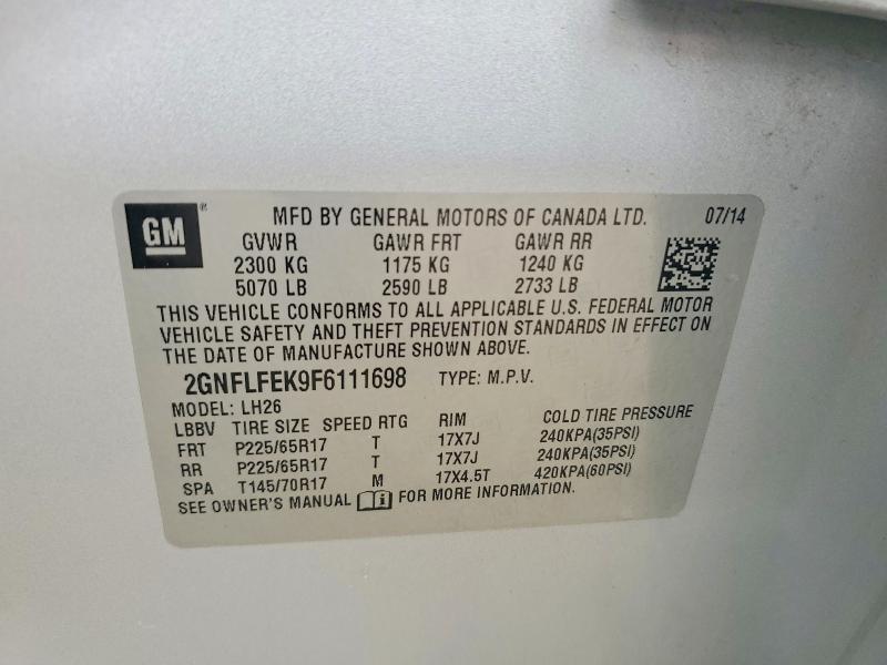 2015 Chevrolet Equinox მანქანა იყიდება აუქციონზე, vin: 2GNFLFEK9F6111698, აუქციონის ნომერი: 54198636