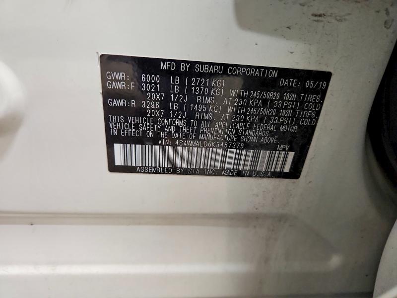 Aukcja sprzedaży 2019 Subaru Ascent, vin: 4S4WMALD6K3487379, numer aukcji: 52377746