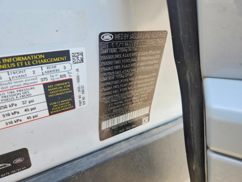 2019 Land Rover Range Rover მანქანა იყიდება აუქციონზე, vin: SALGS5RE2KA535227, აუქციონის ნომერი: 53399576