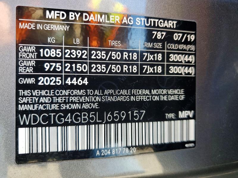 Aukcja sprzedaży 2020 Mercedes-benz Gla, vin: WDCTG4GB5LJ659157, numer aukcji: 54529496