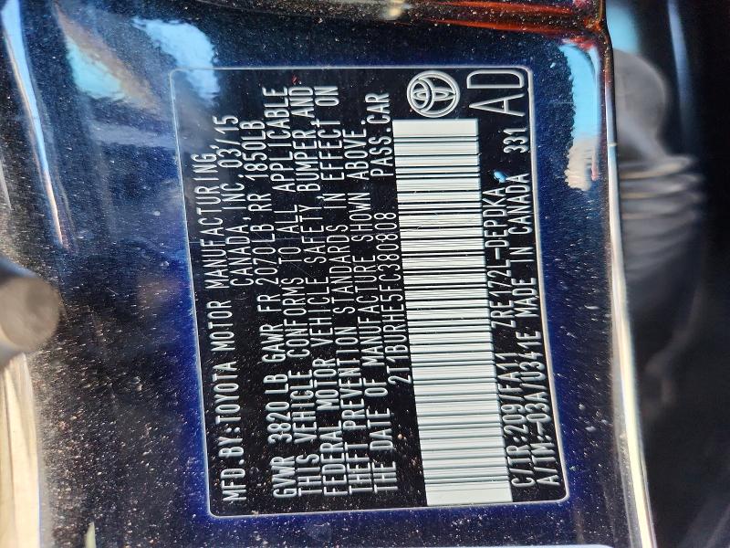 Aukcja sprzedaży 2015 Toyota Corolla, vin: 2T1BURHE5FC380808, numer aukcji: 52589606