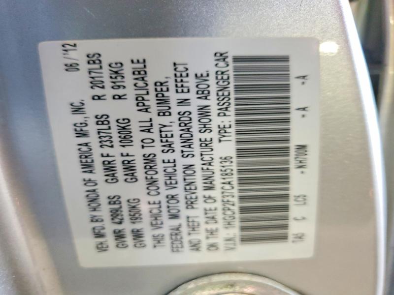 Aukcja sprzedaży 2012 Honda Accord, vin: 1HGCP2F37CA185136, numer aukcji: 53343216