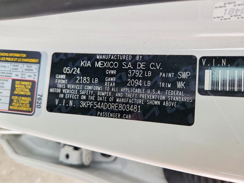 53413376 :رقم المزاد ، 3KPF54AD0RE803481 vin ، 2024 Kia Forte مزاد بيع
