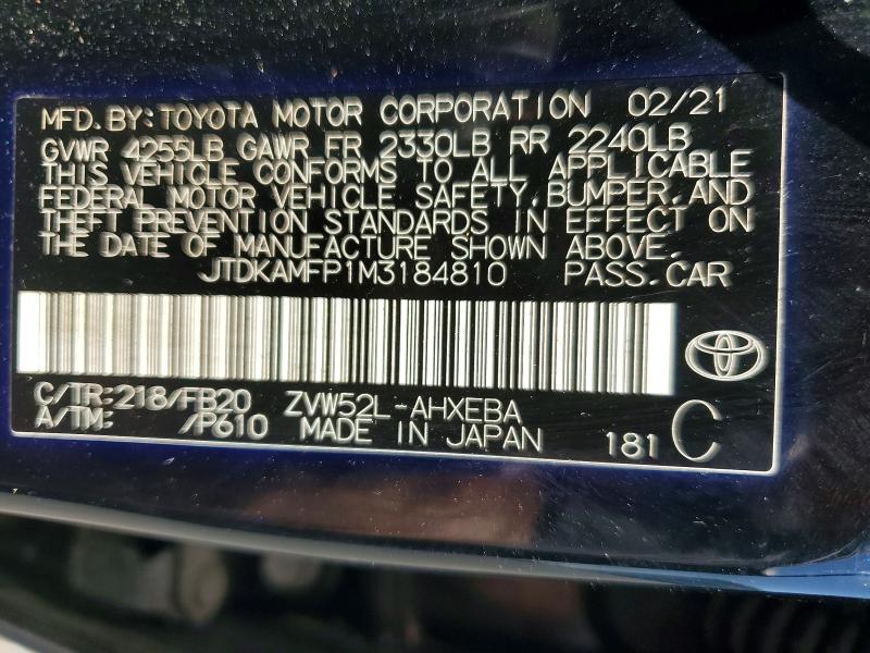 2021 Toyota Prius Prime მანქანა იყიდება აუქციონზე, vin: JTDKAMFP1M3184810, აუქციონის ნომერი: 53917826