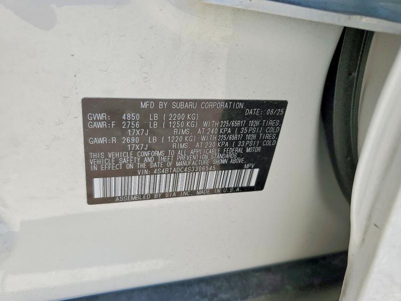 51858476 :رقم المزاد ، 4S4BTADC4S3306545 vin ، 2025 Subaru Outback مزاد بيع