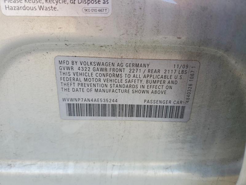 52625416 :رقم المزاد ، WVWNP7AN4AE535244 vin ، 2010 Volkswagen Cc مزاد بيع