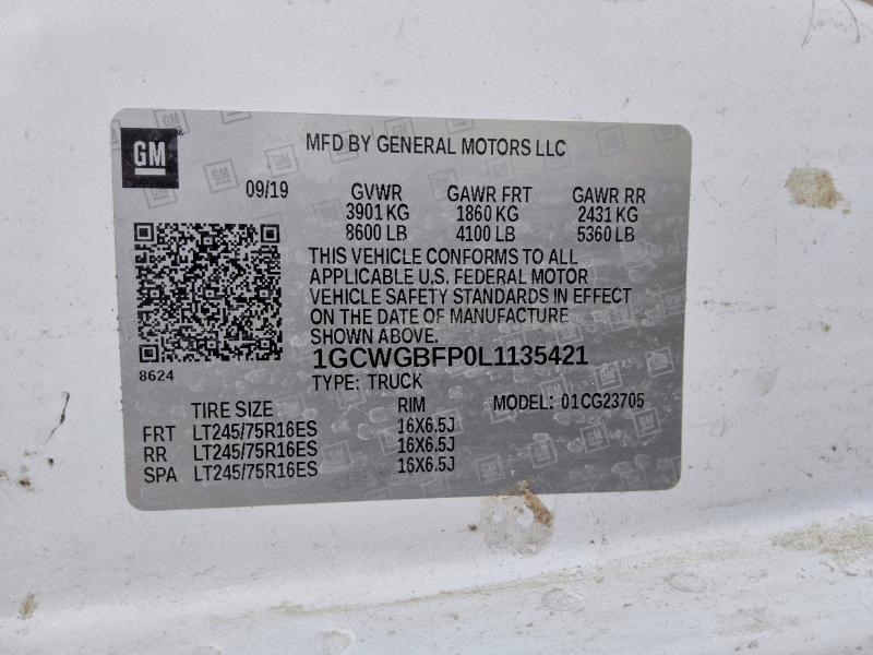 54619106 :رقم المزاد ، 1GCWGBFP0L1135421 vin ، 2020 Chevrolet Express G2500 مزاد بيع