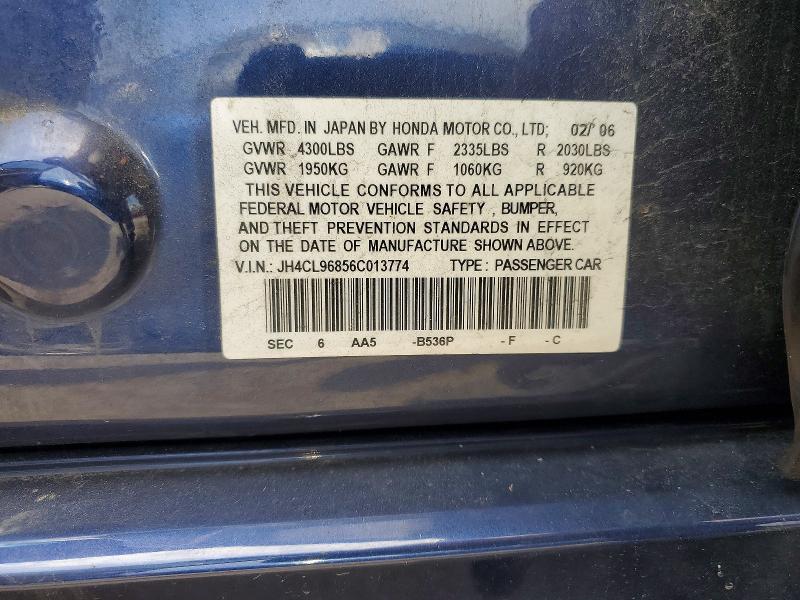 2006 Acura Tsx მანქანა იყიდება აუქციონზე, vin: JH4CL96856C013774, აუქციონის ნომერი: 52896146
