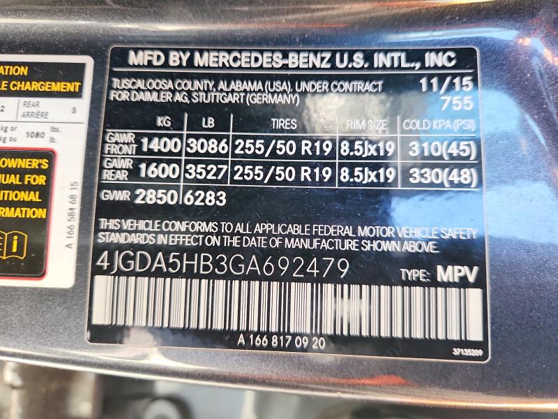 Aukcja sprzedaży 2016 Mercedes-benz Gle, vin: 4JGDA5HB3GA692479, numer aukcji: 52084346