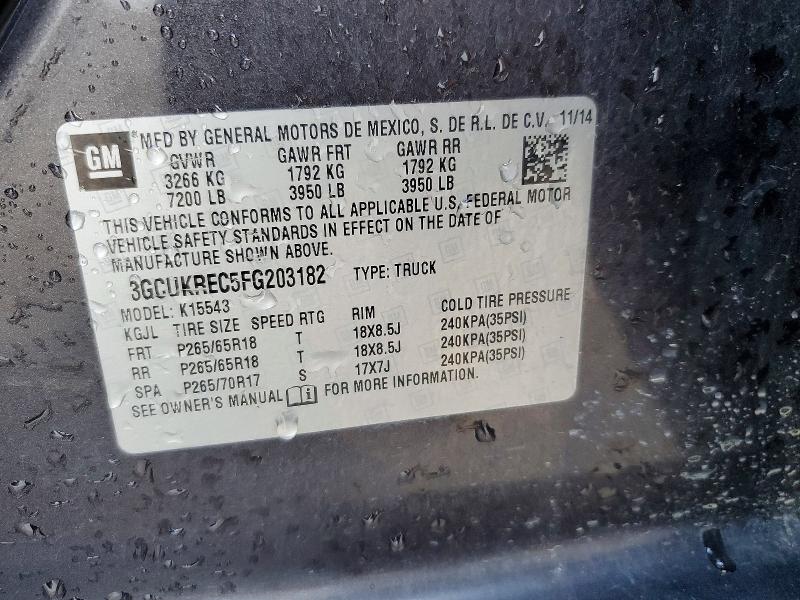 Продаж на аукціоні авто 2015 Chevrolet Silverado, vin: 3GCUKREC5FG203182, номер лоту: 53050206
