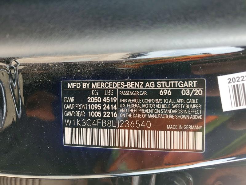 Продажа на аукционе авто 2020 Mercedes-benz A, vin: W1K3G4FB8LJ236540, номер лота: 52533836