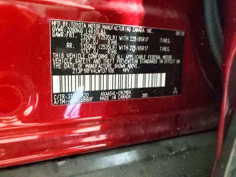 2020 Toyota Rav4 მანქანა იყიდება აუქციონზე, vin: 2T3P1RFV4LW137106, აუქციონის ნომერი: 52123526
