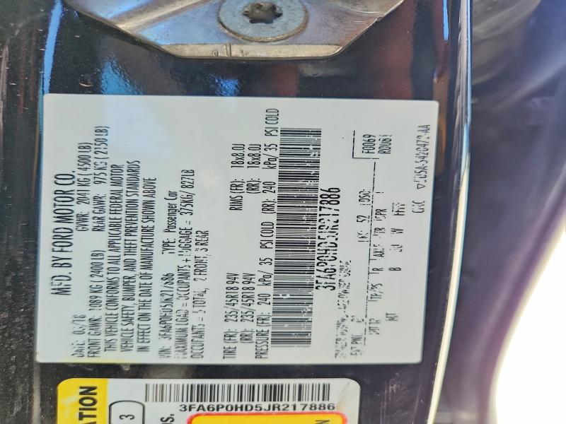 Aukcja sprzedaży 2018 Ford Fusion, vin: 3FA6P0HD5JR217886, numer aukcji: 53425686