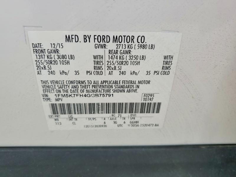 Продажа на аукционе авто 2016 Ford Explorer, vin: 1FM5K7FH4GGB75791, номер лота: 53292066