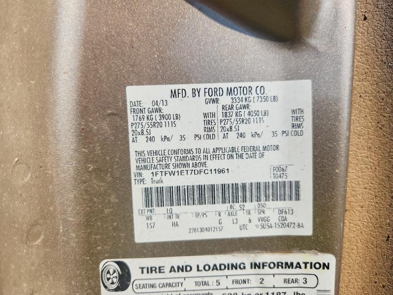 Auction sale of the 2013 Ford F150, vin: 1FTFW1ET7DFC11961, lot number: 54855156