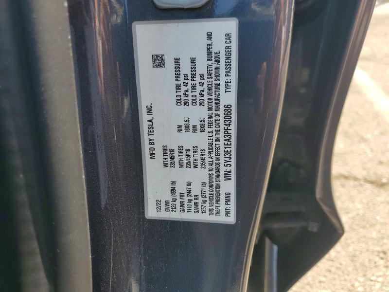 2023 Tesla Model 3 მანქანა იყიდება აუქციონზე, vin: 5YJ3E1EA3PF430686, აუქციონის ნომერი: 52951146