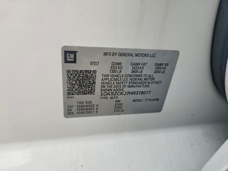 2017 Gmc Yukon მანქანა იყიდება აუქციონზე, vin: 1GKS2CKJ7HR378077, აუქციონის ნომერი: 53397396