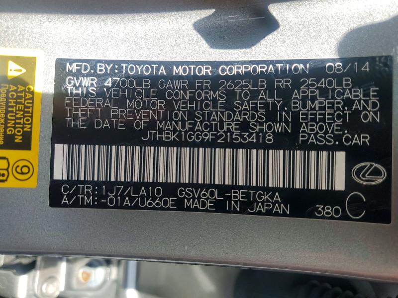 46022736 :رقم المزاد ، JTHBK1GG9F2153418 vin ، 2015 Lexus Es 350 مزاد بيع