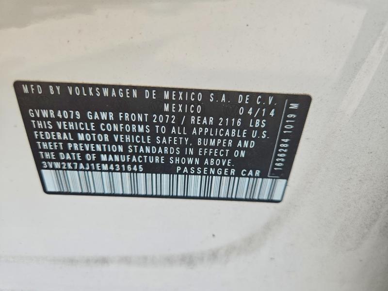 Aukcja sprzedaży 2014 Volkswagen Jetta, vin: 3VW2K7AJ1EM431645, numer aukcji: 54405106