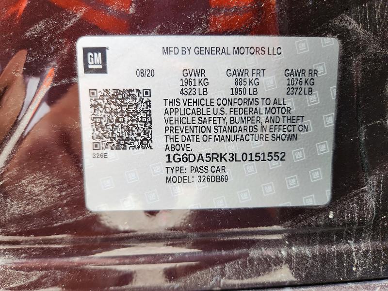 52752286 :رقم المزاد ، 1G6DA5RK3L0151552 vin ، 2020 Cadillac Ct4 مزاد بيع