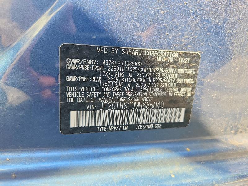 Продаж на аукціоні авто 2021 Subaru Crosstrek, vin: JF2GTHSC9MH685040, номер лоту: 53239156