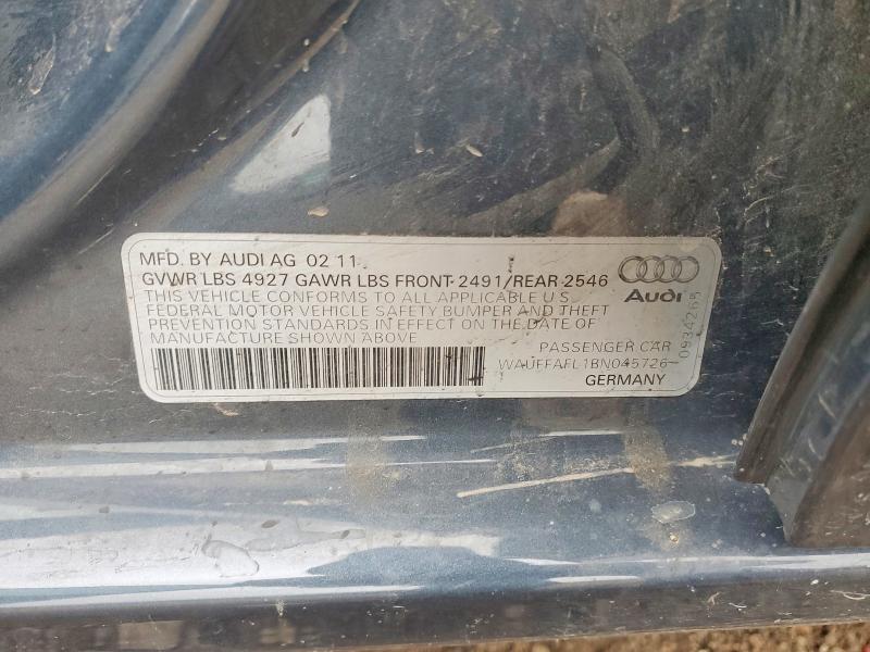 53099886 :رقم المزاد ، WAUFFAFL1BN045726 vin ، 2011 Audi A4 مزاد بيع