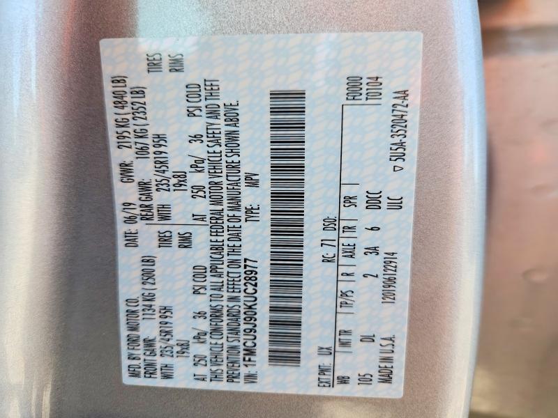 2019 Ford Escape მანქანა იყიდება აუქციონზე, vin: 1FMCU9J90KUC28977, აუქციონის ნომერი: 53409376