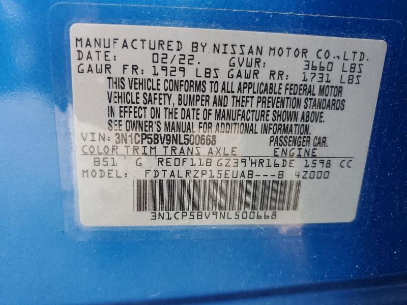 Aukcja sprzedaży 2022 Nissan Kicks, vin: 3N1CP5BV9NL500668, numer aukcji: 54986456