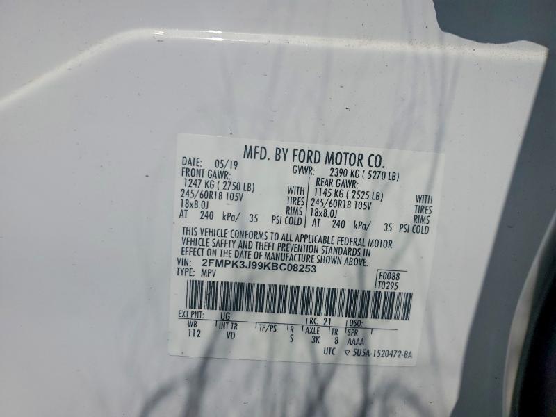 54191866 :رقم المزاد ، 2FMPK3J99KBC08253 vin ، 2019 Ford Edge مزاد بيع