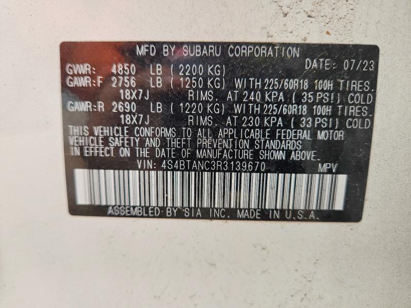 Aukcja sprzedaży 2024 Subaru Outback, vin: 4S4BTANC3R3139670, numer aukcji: 52986916