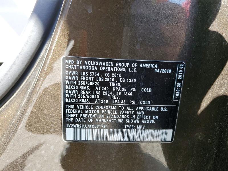 Aukcja sprzedaży 2019 Volkswagen Atlas, vin: 1V2WR2CA7KC561781, numer aukcji: 52912516