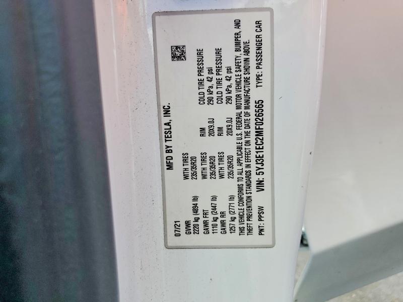 Aukcja sprzedaży 2021 Tesla Model 3, vin: 5YJ3E1EC2MF026565, numer aukcji: 53771336