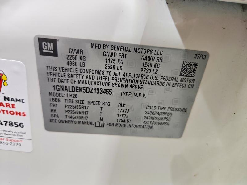 53812936 :رقم المزاد ، 1GNALDEK5DZ133455 vin ، 2013 Chevrolet Equinox مزاد بيع