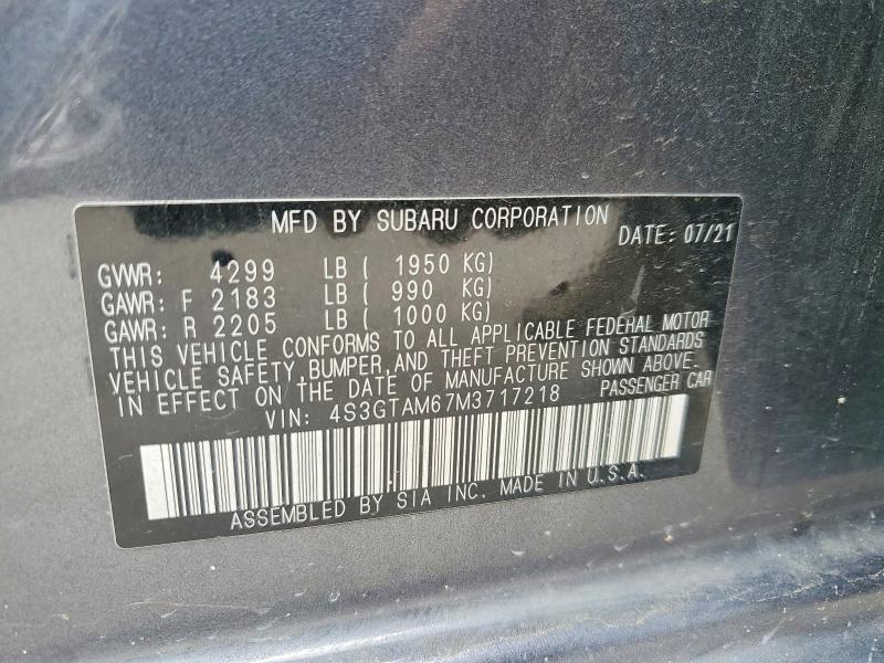 Aukcja sprzedaży 2021 Subaru Impreza, vin: 4S3GTAM67M3717218, numer aukcji: 52587286